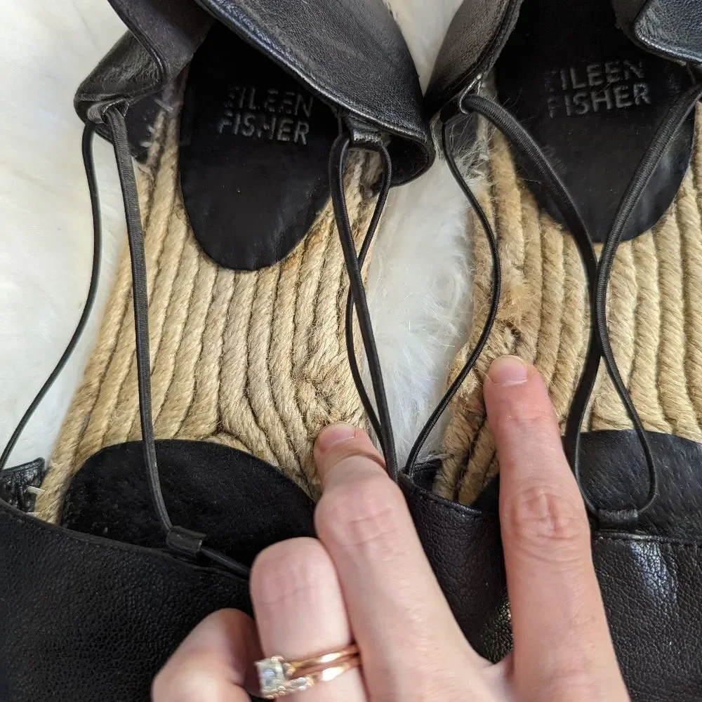 Eileen Fisher D'orsay Espadrilles Flats Sandals Size 7 black leather